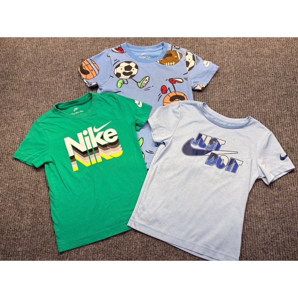 Nike Boys Graphic T-Shirt Bundle 3 Pack Green Blue Dri-FIT Size 6